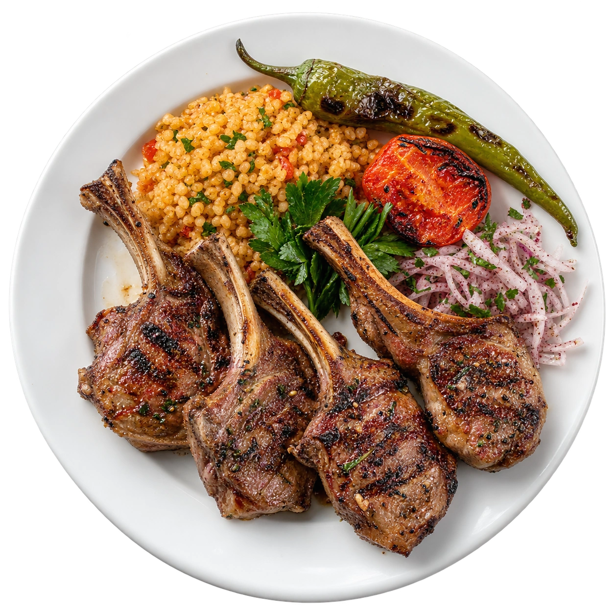 Lamb Chops with traditional Turkish sides